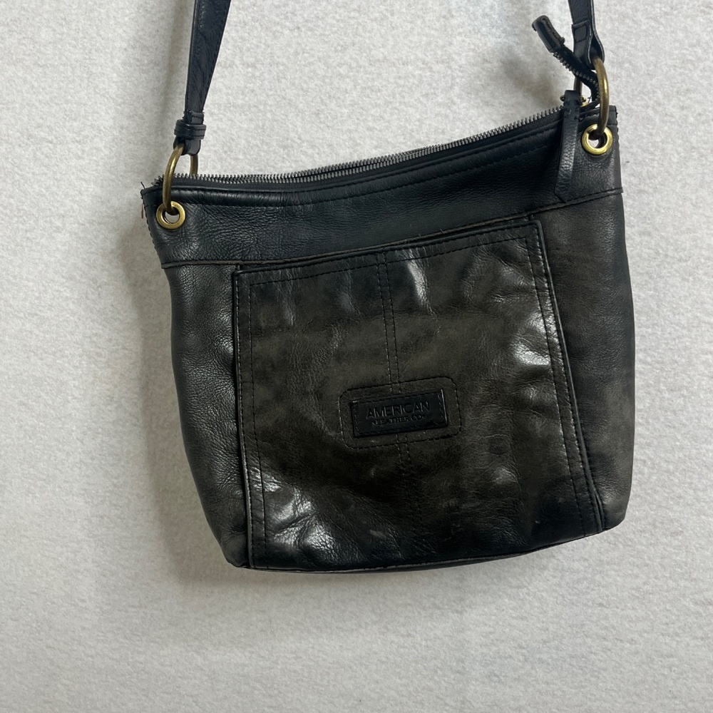 American Leather Co Black Leather Crossbody Bag Adjustable Strap - Picture 2 of 4